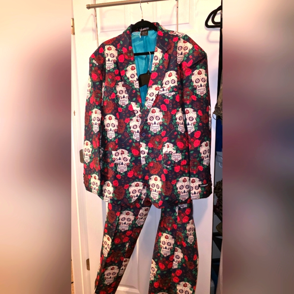 Colorful Sugar Skull Print Suit